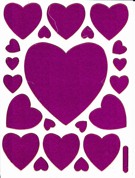 Herz Herzen lila Liebe Aufkleber Sticker metallic Glitzer Effekt für Kinder Basteln Kindergarten 1 Bogen 241