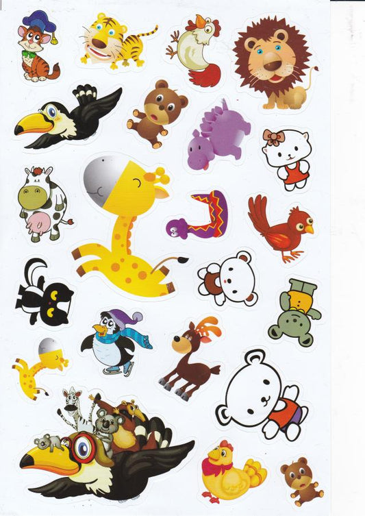 Lion oiseau poulet girafe cerf animaux autocollants pour enfants artisanat maternelle anniversaire 1 feuille 247