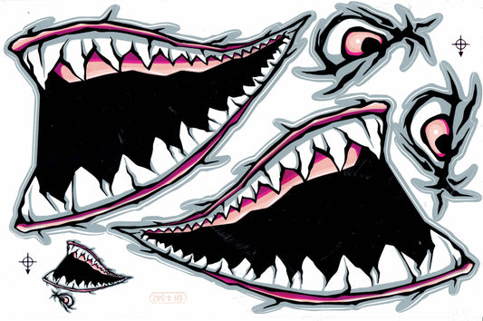 Requin bouche pharynx gullet dents rose autocollant moto scooter planche à roulettes voiture tuning modèle bâtiment auto-adhésif 255