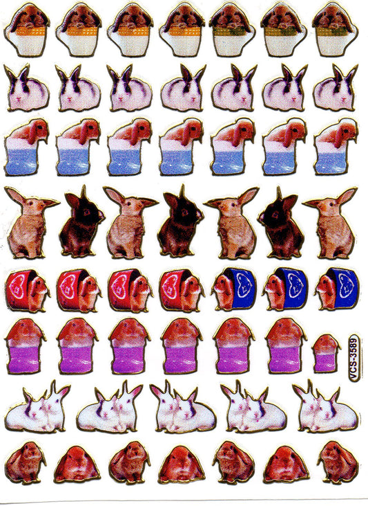 Bunny rabbit colorful animals stickers metallic glitter effect children's handicraft kindergarten 1 sheet 259