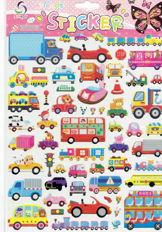 3D voiture camion camion bus autocollant pour enfants artisanat maternelle anniversaire 1 feuille 273