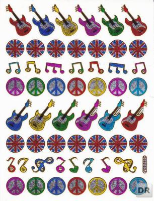 Gitarre Musik Band Aufkleber Sticker metallic Glitzer Effekt Schule Kinder Basteln Kindergarten 1 Bogen 278