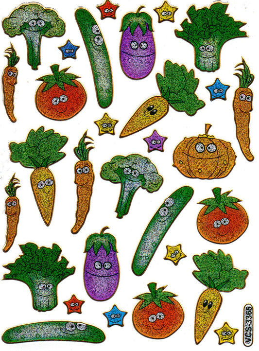 Gemüse Aufkleber Sticker metallic Glitzer Effekt Schule Kinder Basteln Kindergarten 1 Bogen 282