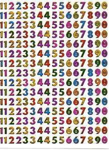Zahlen Nummern bunt 123 Höhe 7 mm Aufkleber Sticker metallic Glitzer Effekt Schule Büro Ordner Kinder Basteln Kindergarten 1 Bogen 284