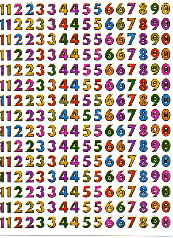 Zahlen Nummern bunt 123 Höhe 7 mm Aufkleber Sticker metallic Glitzer Effekt Schule Büro Ordner Kinder Basteln Kindergarten 1 Bogen 284