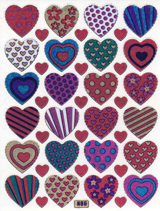 Heart hearts colorful love sticker metallic glitter effect for children crafts kindergarten birthday 1 sheet 289