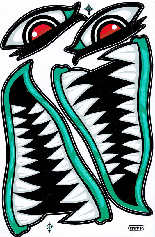 Requin bouche pharynx gullet dents autocollant moto scooter planche à roulettes voiture tuning modèle construction auto-adhésif 294