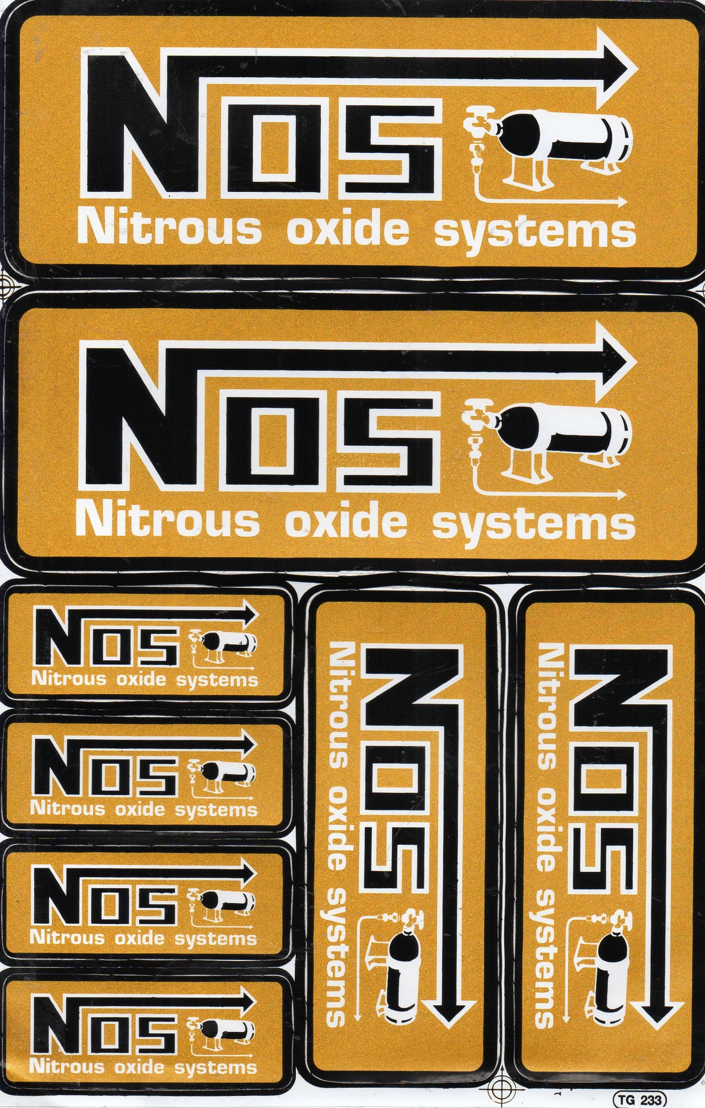 NOS N.O.S. gold Logo Aufkleber Sticker Motorrad Roller Skateboard Auto Tuning Modellbau selbstklebend 295