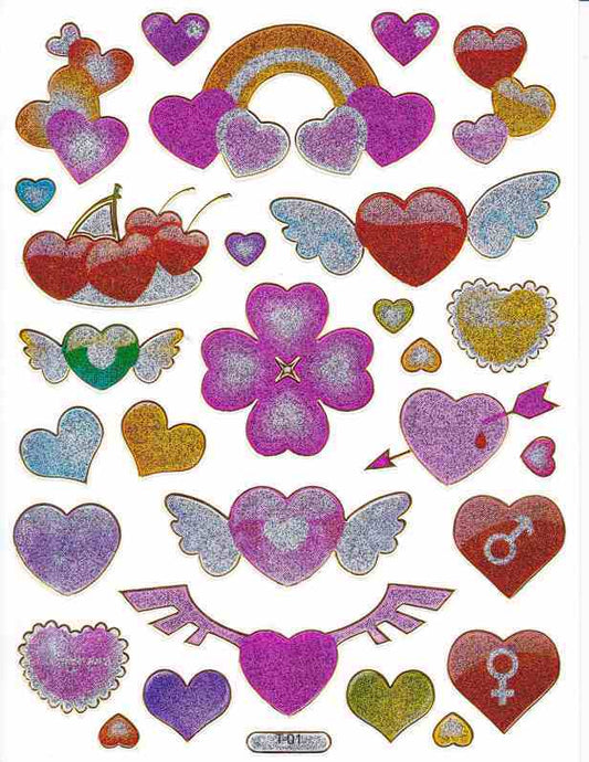 Heart hearts colorful love sticker metallic glitter effect for children crafts kindergarten birthday 1 sheet 296