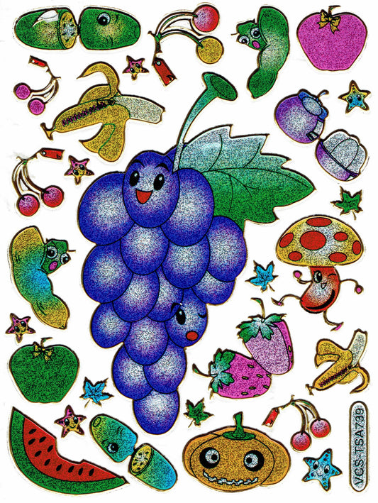 Früchte Obst Aufkleber Sticker metallic Glitzer Effekt Schule Kinder Basteln Kindergarten 1 Bogen 297