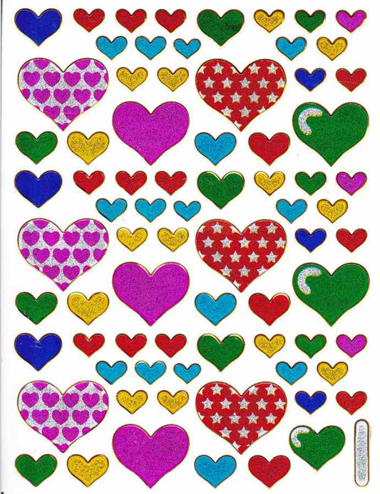 Heart hearts colorful love sticker metallic glitter effect for children crafts kindergarten birthday 1 sheet 300