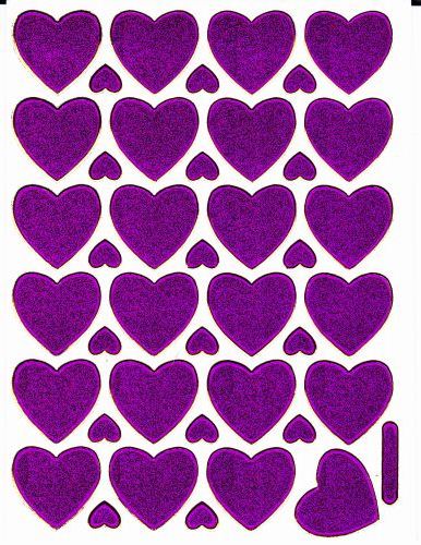 Herz Herzen lila Liebe Aufkleber Sticker metallic Glitzer Effekt für Kinder Basteln Kindergarten 1 Bogen 302