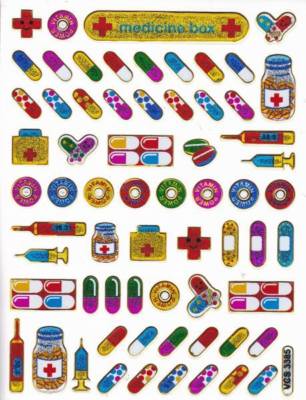 Medizin Pille Tabletten Aufkleber Sticker metallic Glitzer Effekt Schule Kinder Basteln Kindergarten 1 Bogen 302