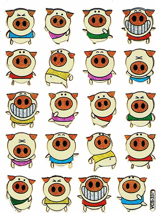 Funkelnde Vielfalt: Bunte Schweinchen - Metallic Glitzer Sticker für Kinder, Basteln und Kindergarten 1 Bogen