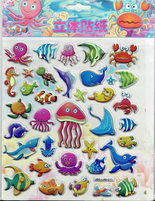 3D poissons poissons mer créatures animaux autocollants autocollants pour enfants artisanat maternelle anniversaire 1 feuille 307