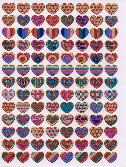Heart hearts colorful love sticker metallic glitter effect for children crafts kindergarten birthday 1 sheet 311