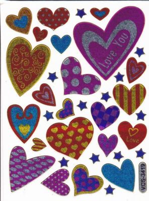 Heart hearts colorful love sticker metallic glitter effect for children crafts kindergarten birthday 1 sheet 315