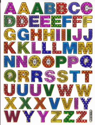 Buchstaben ABC bunt Höhe 12 mm Aufkleber Sticker metallic Glitzer Effekt Schule Büro Ordner Kinder Basteln Kindergarten 1 Bogen 317
