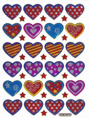 Heart hearts colorful love sticker metallic glitter effect for children crafts kindergarten birthday 1 sheet 317