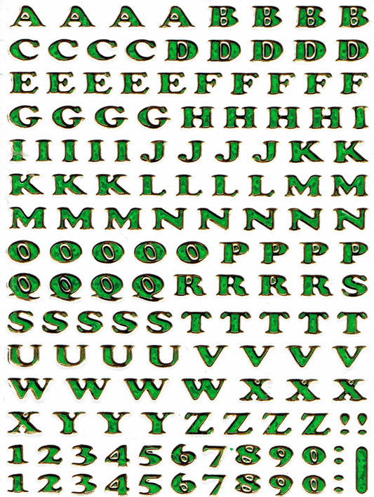 Letters ABC green height 5 mm sticker sticker metallic glitter effect school office folder children craft kindergarten 1 sheet 318