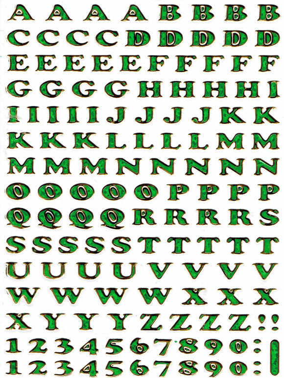 Buchstaben ABC grün Höhe 5 mm Aufkleber Sticker metallic Glitzer Effekt Schule Büro Ordner Kinder Basteln Kindergarten 1 Bogen 318