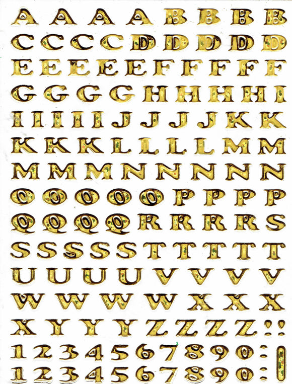 Buchstaben ABC gold Höhe 5 mm Aufkleber Sticker metallic Glitzer Effekt Schule Büro Ordner Kinder Basteln Kindergarten 1 Bogen 320