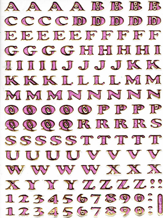 Buchstaben ABC rosa Höhe 5 mm Aufkleber Sticker metallic Glitzer Effekt Schule Büro Ordner Kinder Basteln Kindergarten 1 Bogen 322