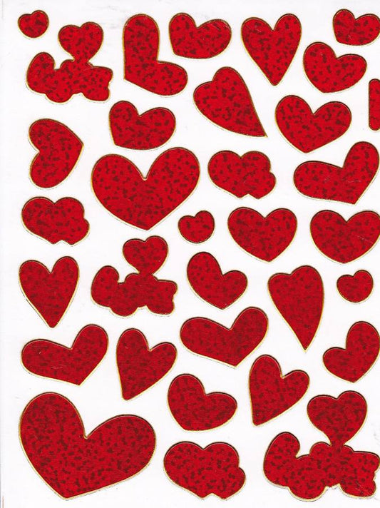 Coeur Coeurs Rouge Amour Autocollant Effet Paillettes Métalliques pour Enfants Artisanat Maternelle Anniversaire 1 feuille 322