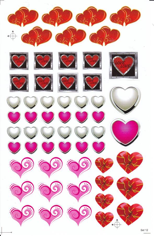 Hearts Heart Love Stickers for Children Crafts Kindergarten Birthday 1 sheet 323