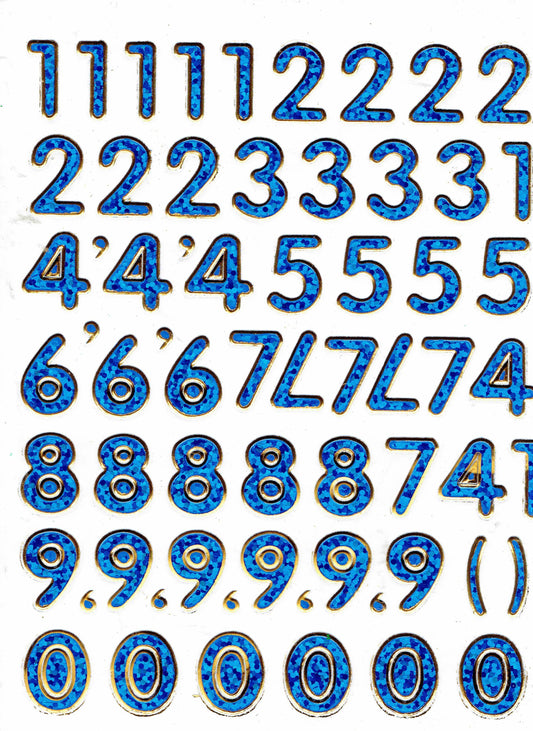 Numéros numéros bleu 123 hauteur 14 mm autocollant autocollant métallisé paillettes effet école bureau dossier enfants artisanat maternelle 1 feuille 327
