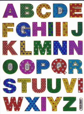 Buchstaben ABC bunt Höhe 17 mm Aufkleber Sticker metallic Glitzer Effekt Schule Büro Ordner Kinder Basteln Kindergarten 1 Bogen 329