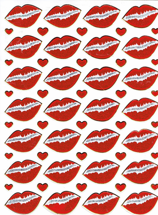 Embrasser les lèvres coeur coeurs rouge amour autocollant métallisé effet scintillant pour enfants artisanat maternelle anniversaire 1 feuille 330