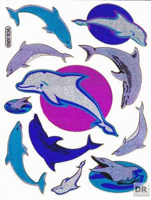 Dolphins, fish, sea creatures, aquatic animals, animals, colorful stickers, metallic glitter effect, for children's crafts, kindergarten, birthday, 1 sheet 336