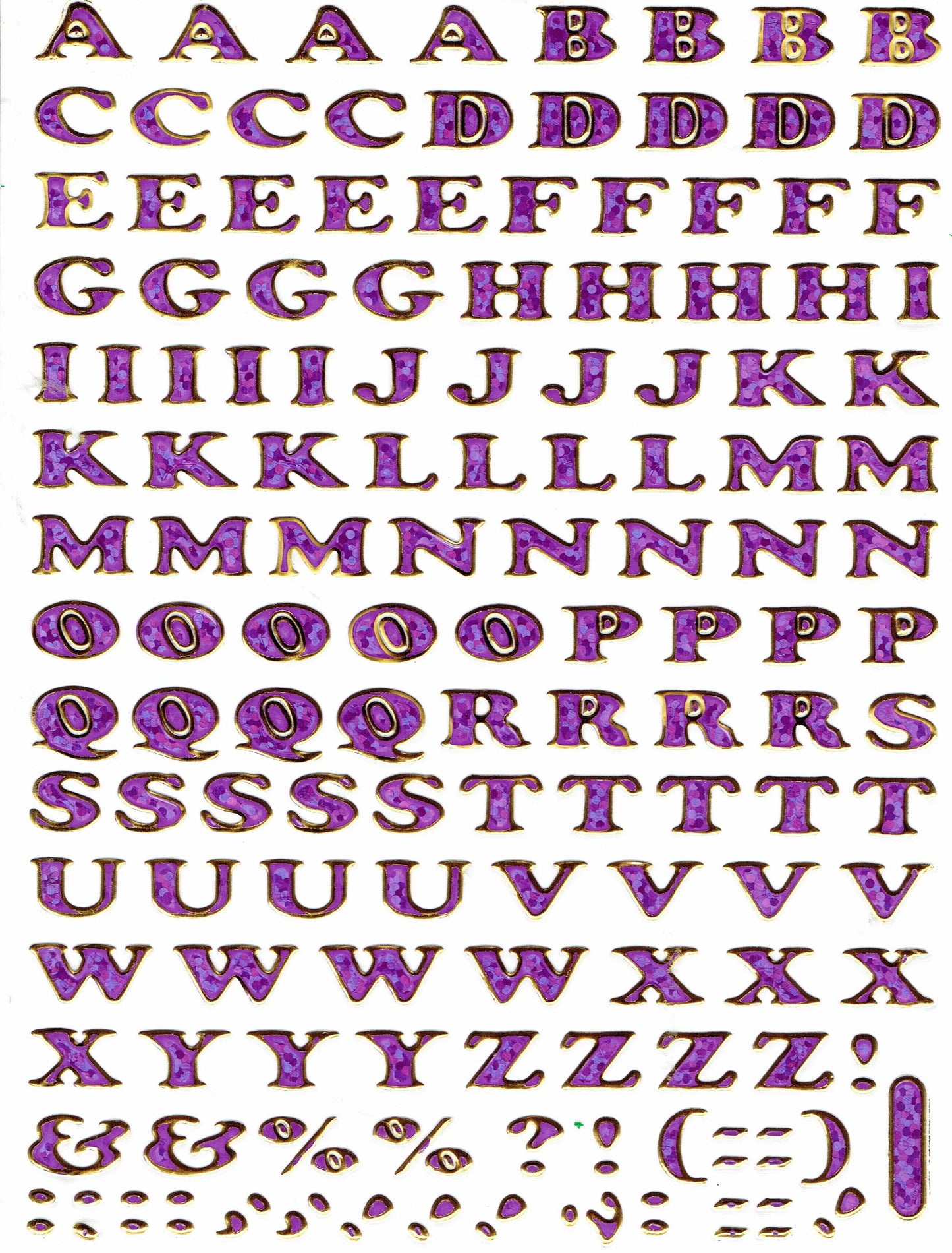 Buchstaben ABC lila Höhe 5 mm Aufkleber Sticker metallic Glitzer Effekt Schule Büro Ordner Kinder Basteln Kindergarten 1 Bogen 338