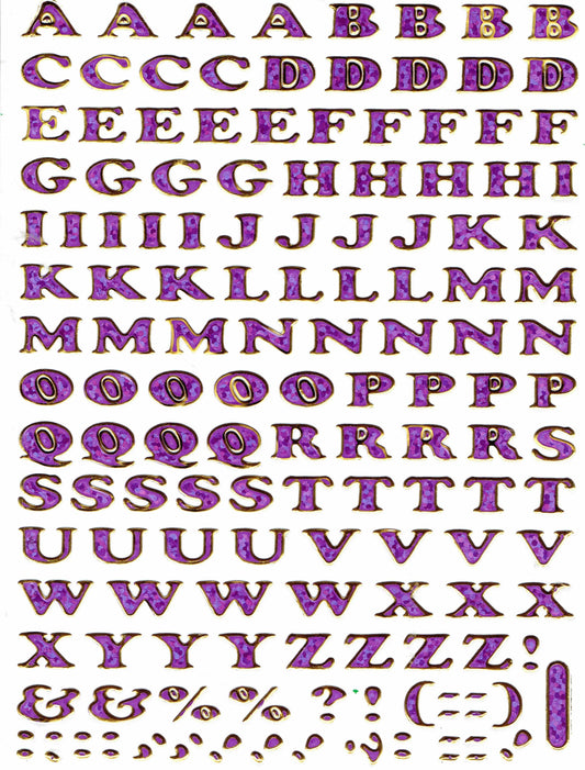 Letters ABC purple height 5 mm sticker sticker metallic glitter effect school office folder children craft kindergarten 1 sheet 338