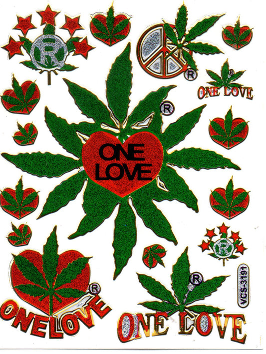 Cannabis Marijuana Colorful Sticker Metallic Glitter Effect Children Crafts Kindergarten 1 Sheet 338