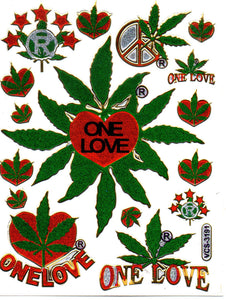 Cannabis Marihuana bunt Aufkleber Sticker metallic Glitzer Effekt Kinder Basteln Kindergarten 1 Bogen 338
