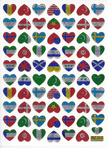 Flaggen Europa Herz Herzen bunt Liebe Aufkleber Sticker metallic Glitzer Effekt für Kinder Basteln Kindergarten Geburtstag 1 Bogen 339