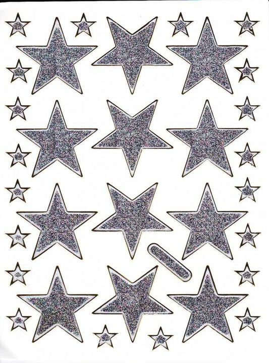 Sterne Stern silber Aufkleber Sticker metallic Glitzer Effekt für Kinder Basteln Kindergarten Geburtstag 1 Bogen 339