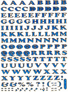 Buchstaben ABC blau Höhe 5 mm Aufkleber Sticker metallic Glitzer Effekt Schule Büro Ordner Kinder Basteln Kindergarten 1 Bogen 340