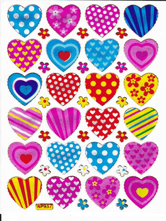 Heart hearts colorful love sticker metallic glitter effect for children crafts kindergarten birthday 1 sheet 342
