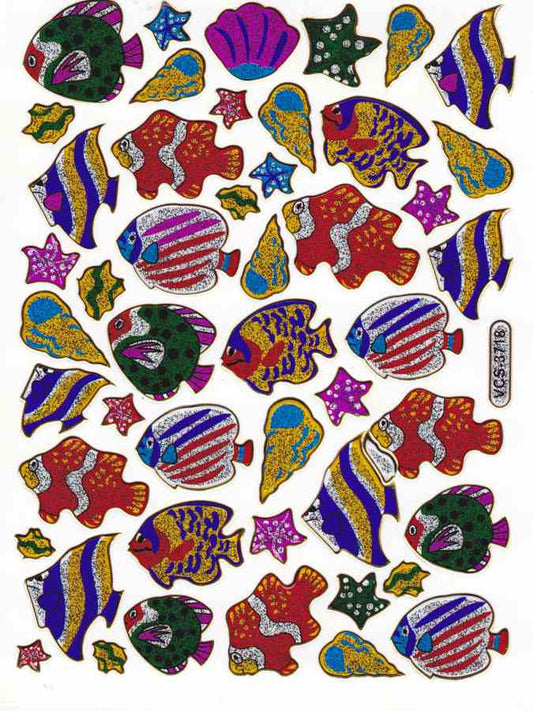 Fish Sea creatures Aquatic animals Colorful stickers Metallic glitter effect for children's crafts Kindergarten Birthday 1 sheet 344