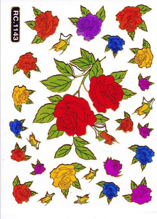 Blumen Rosen Rose bunt Aufkleber Sticker metallic Glitzer Effekt Kinder Basteln Kindergarten 1 Bogen 344