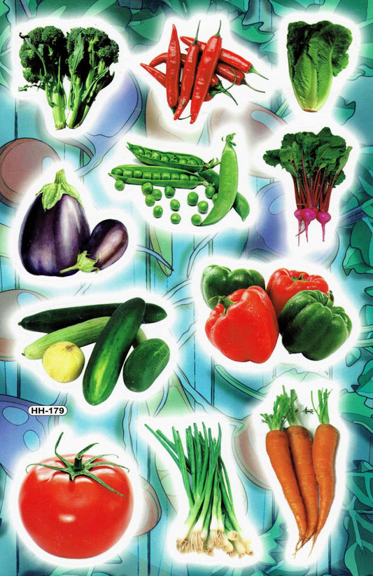 Légumes piment aubergine concombre pois autocollants pour enfants artisanat maternelle anniversaire 1 feuille 345