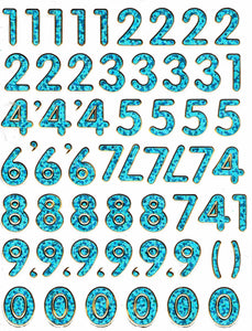 Zahlen Nummern blau 123 Höhe 14 mm Aufkleber Sticker metallic Glitzer Effekt Schule Büro Ordner Kinder Basteln Kindergarten 1 Bogen 345