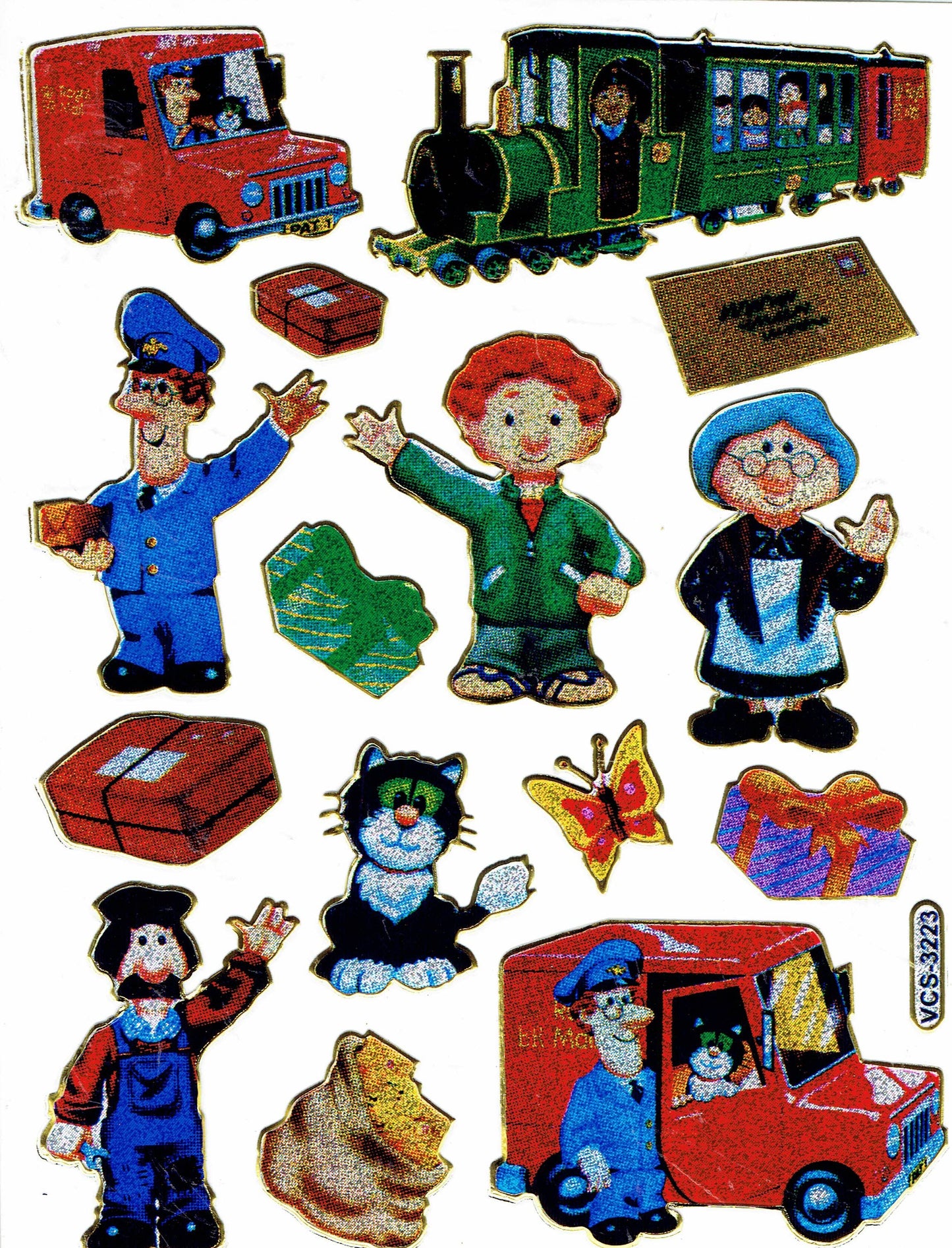 Zug Auto Postauto Post Aufkleber Sticker metallic Glitzer Effekt Schule Kinder Basteln Kindergarten 1 Bogen 346