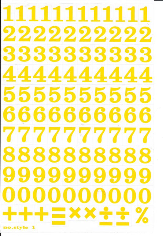 Numbers 123 yellow 18 mm high sticker for office folders children crafts kindergarten birthday 1 sheet 346