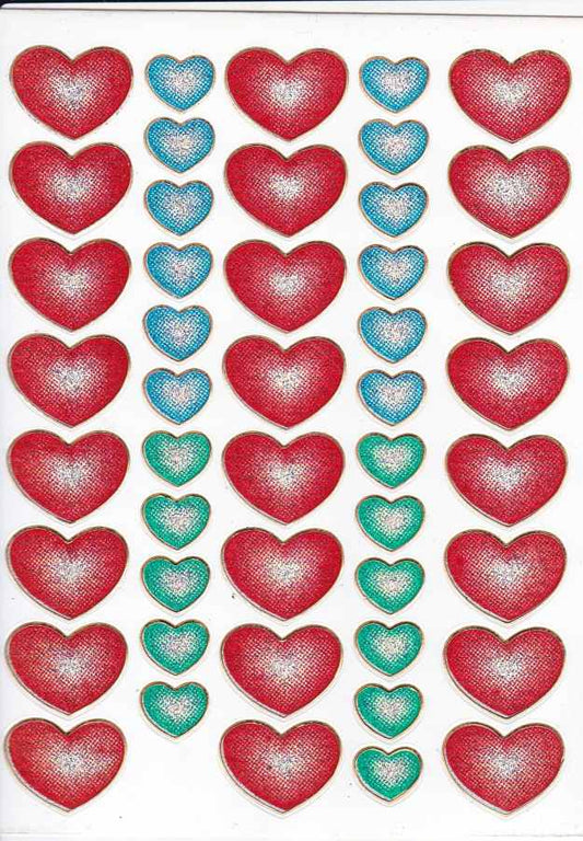 Heart hearts colorful love sticker metallic glitter effect for children crafts kindergarten birthday 1 sheet 347