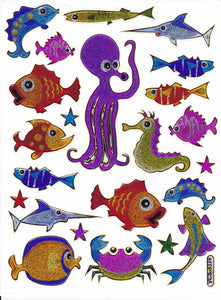 Fisch Fisches Meeresbewohner Wassertiere Tiere bunt Aufkleber Sticker metallic Glitzer Effekt für Kinder Basteln Kindergarten Geburtstag 1 Bogen 350