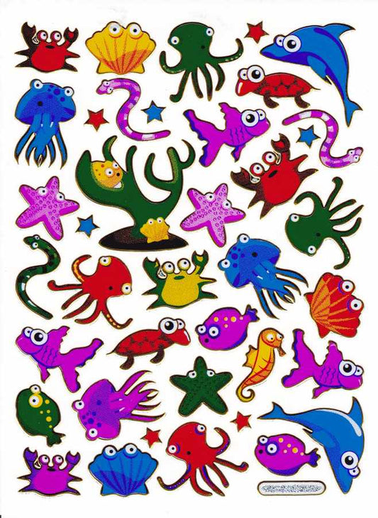 Fisch Fisches Meeresbewohner Wassertiere Tiere bunt Aufkleber Sticker metallic Glitzer Effekt für Kinder Basteln Kindergarten Geburtstag 1 Bogen 353